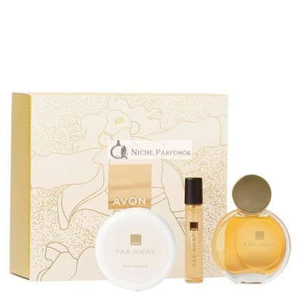 Avon Far Away Geschenkset - 50ml EDP, 10ml Taschen-Spray, 75ml Körper-Mousse