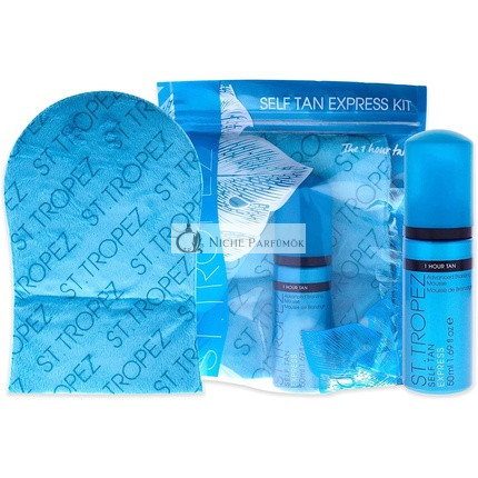 St.Tropez Fake Tan Öntapadó Barnító Expressz 1 Órás Barnító Kezdőcsomag Vegán Szépségajándék Nőknek Utazási Méretű Barnító Hab és Alkalmazó Kesztyű