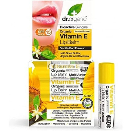 Dr Organic Organikus E Vitamin Ajak Balzsam Természetes Vegetáriánus Állatkísérlet-mentes Parabén és SLS Mentes, 7ml
