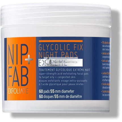 Nip + Fab Glykolsav Éjszakai Arctisztító Párnák Szalicilsavval és Hialuronsavval, 60 Párna, 76g
