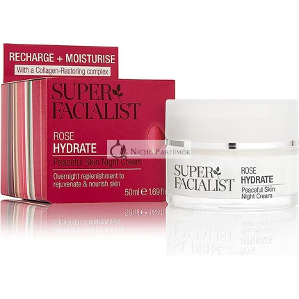 Super Facialist Rózsaszirom Békés Bőr Éjszakai Krém Hyaluronsavval és Uborka Olajjal, 50ml