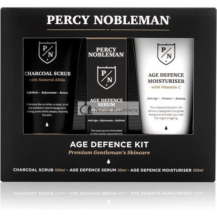 Percy Nobleman Korosztály Védelem Készlet Férfi Bőrápoló Szett Aktív Szén Arctisztítóval, Arctápláló Szérummal és Hidratáló Krémmel
