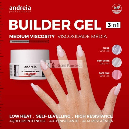 Andreia 3 az 1-ben Puha Fehér Építő Gél 44g Vegán Közepes Viscositás
