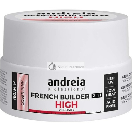 Andreia Professional French Builder Gel körmökhöz, Magas Viskozitású Biphasic 2 az 1-ben LED és UV Vegan Alapréteg, Önszintező Magas Ellenállású, Rózsaszín, 22g
