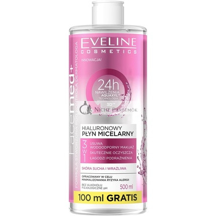 Eveline Cosmetics Facemed Hyaluron-Mizellenwasser 400ml für Trockene und Empfindliche Haut