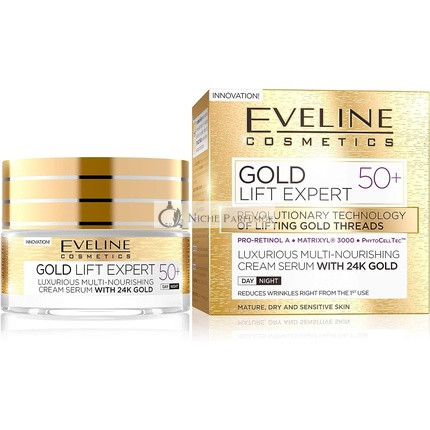Eveline Cosmetics Gold Lift Expert Multi-Nourishing Cream-Serum 50+ Ránctalanító Arcfelvarró Krém 24k Arannyal, 50ml