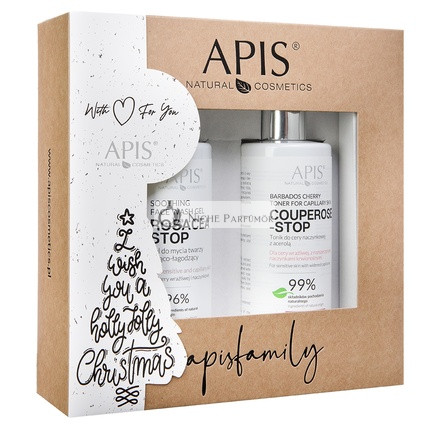 Apisset Weihnachtsset Rosacea-Stop Beruhigendes Reinigungs-Gel 300ml und Couperose-Stop Toner für empfindliche Haut 300ml