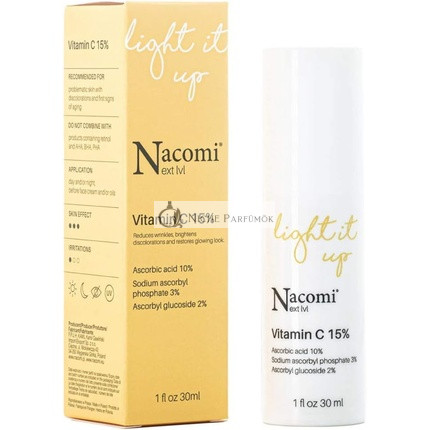 NACOMI Arc Szérum 15% C-vitaminnal 30ml - Visszaállítja a ragyogást, csökkenti a ráncokat és harcol az aknéval