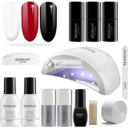 SEMILAC Liebe Mich Professionelles Gel Nagel Starterset mit UV Nagellampe und 3 Soak Off Nagellack Farben - Klassisch