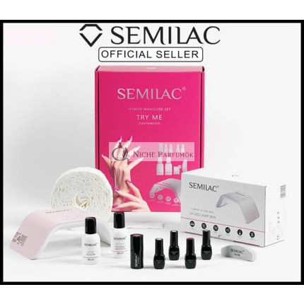 SEMILAC Gel-Nagellack-Set mit 36W Lampe, Basis-, Top Coat und 3 Farben - Probier-Set