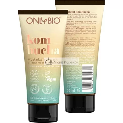 ONLYBIO Kombucha Beruhigende Mattierende Gesichtsmaske Anti Akne Anti Mitesser mit Grüner Ton Zitrusöl Aloe Vera - Natürlich Vegan und Pflanzenbasiert