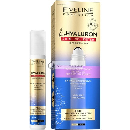 EVELINE COSMETICS Biohyaluron 3x Retinol Ránctalanító Roll-On Gél Szemkörnyékre 15ml