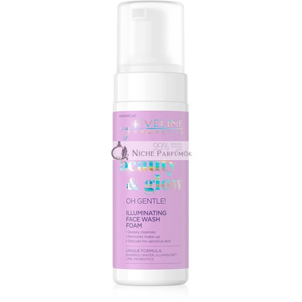 EVELINE Beauty & Glow Oh Gentle! Aufhellender Reinigungs-Schaum, vegan, nährend und feuchtigkeitsspendend, Illumiglow 99% natürliche Inhaltsstoffe, 150ml
