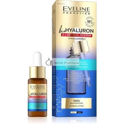 EVELINE COSMETICS Biohyaluron 3x Retinol System Multi Hydratisierendes Gesichtserum Anti Aging, 18 ml