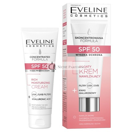 Eveline Gazdag Hidratáló Krém SPF50 Hyaluronsavval Normál és Száraz Bőrre, 30ml