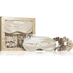   Crystallove Arany Selyem Szemmaszk és Hajgumi Készlet - Selyem anyag, Arany szín, tartalmaz szemmaszkot és hajgumit