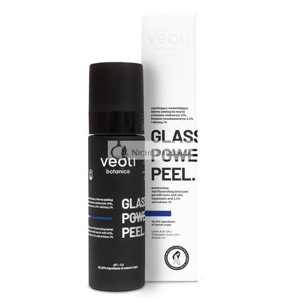Veoli Botanica Glass Skin Power Peel - Hidratáló és világosító gél arcpakolás 10% tejsavval, 25% tranexámsavval és Ectoinnal, 30ml