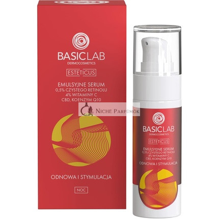 BasicLab Gesichtsserum mit Retinol, Coenzym Q10 und Vitamin C 30ml, Anti-Falten Nachtserum für Frauen