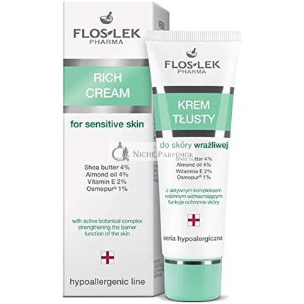 Floslek Pharma Hipoallergén Gazdag Krém Hiperszenzitív Bőrre Mandula Olajjal, 50 ml