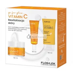   Floslekset Go For Glow Vitamin C Feuchtigkeitscreme für Tag und Nacht 50ml, Aufhellende Augencreme 30ml, Hand- und Nagelcreme 50ml