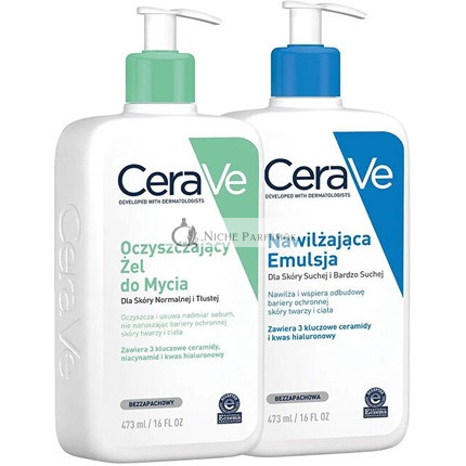 Cerave Tisztító Gélt és Hidratáló Emulziót Tartalmazó Készlet, 473 ml