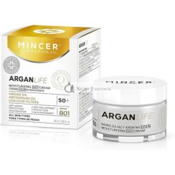   Mincer Pharma Argan Life 50+ Hidratáló, Megújító, Védő Anti-Aging Nappali Krém Minden Bőrtípusra Argan Olajjal, Abyssinian Olajjal, UVA és UVB Szűrőkkel, 50ml