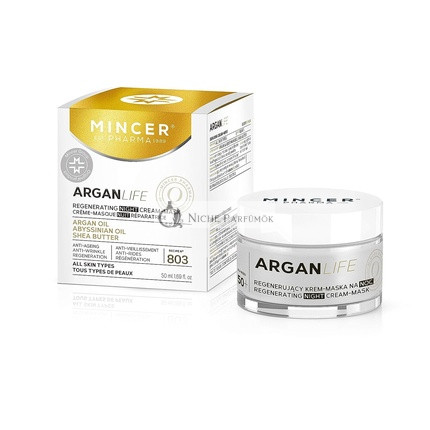 Mincer Pharma Argan Life 50+ Regeneráló Anti-Aging Ránctalanító Éjszakai Arckrém Minden Bőrtípusra, Argán Olajjal, Abyssinian Olajjal és Shea Vajjal, 50ml