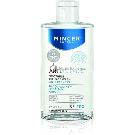Mincer Pharma Anti-Allergén Nyugtató Tisztító Védő Olaj Arctisztító Érzékeny Bőrre Bacocalmine, Iricalmin és Chia Olajjal, 150 ml