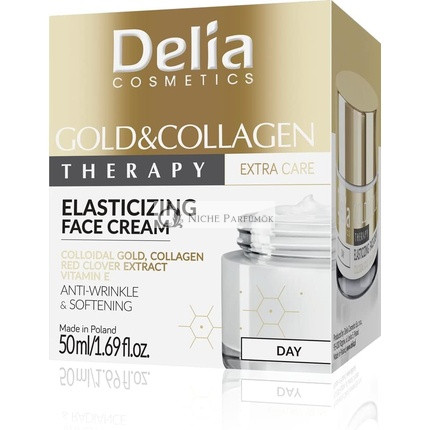 Delia Cosmetics Arany & Kollagén Rugalmasító Nappali Krém Ránctalanító, Puhító Kolloid Arannyal, Piros Clover Kivonattal és E-vitaminnal, 50ml