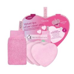   Glovset Velvet Lips Ever Clear Peeling-Handschuh für Lippen mit ultrasoft wiederverwendbaren Herzpads Reinigungs-Pads für das Gesicht X3