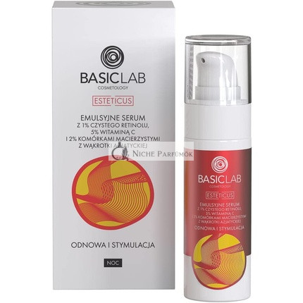 Basiclab Emulziós Szérum 1% Tiszta Retinollal, 5% C-vitaminnal és 2% Cantella Asiatica Őszsejttel, 30ml