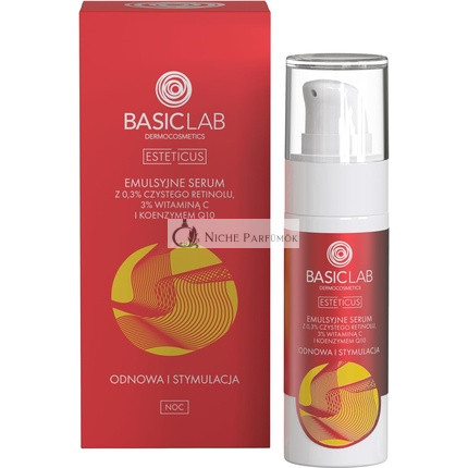 Basiclab Emulsionsserum mit 0,3% reinem Retinol, 3% Vitamin C und Coenzym Q10, Erneuerung & Stimulation, 30ml