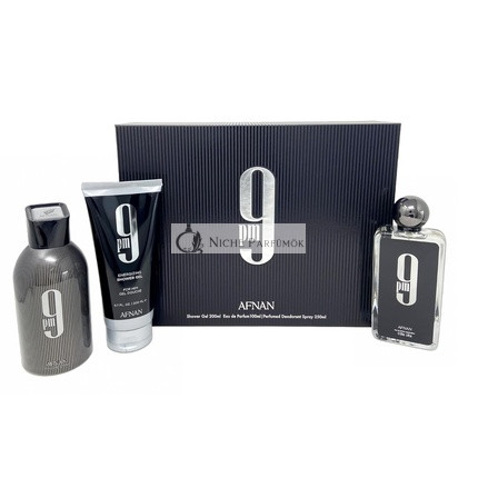 Afnan 9 PM Ajándékcsomag Eau de Parfum, 100ml, Tusfürdő 200ml, Deo 250ml Férfiaknak, Jean Paul Gaultier ihlette