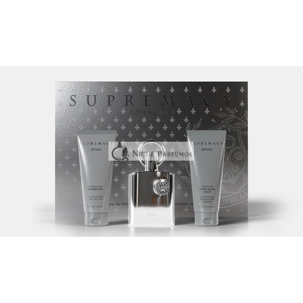 Afnan Supremacy Silver 3 darabos ajándékcsomag, 100ml Shower Gel, 100ml EDP Spray, 100ml After Shave Balm