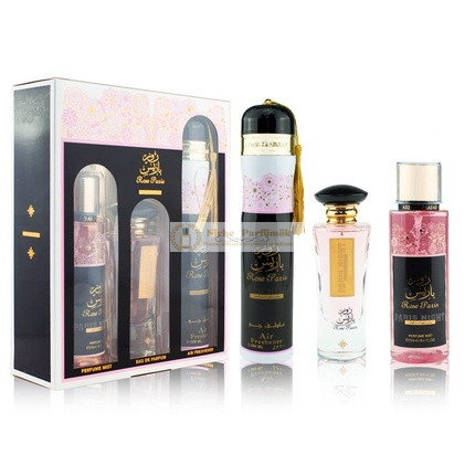 Rose Paris Nacht Geschenkset von Ard Al Zaafaran - 100ml Eau de Parfum, 300ml Raumspray, 250ml Körperspray