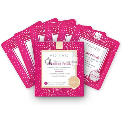 FOREO Shimmer Freak UFO Aktivált Arcpakolás Sötét Karikákra és Puffadásra 6 Darabos Szemvilágosító Niacinamid Koffein Rózsavíz Tiszta Formula Állatkísérletmentes UFO és UFO 2-vel Kompatibilis