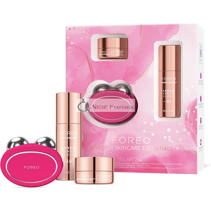 FOREO BEAR 2 Teljes Arcfiatalító Bőrápoló Készlet Mikroszálas Arcmaszkhoz, 30ml SUPERCHARGED SERUM 2.0, 15ml SUPERCHARGED HA+PGA Háromszoros Intenzív Hidratáló