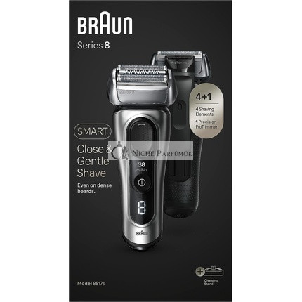 Braun Series 8 Elektrischer Rasierer für Männer mit Präzisions-Langhaarschneider und Ladehalter, Silber