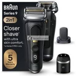   Braun Series 9 Pro+ Férfi Elektromos Borotva 5 Pro Borotválkozó Elemmel, 2 az 1-ben Rendszer Tisztító Állomás, 60 Perces Üzemidő, Ajándék Férfiaknak, Németországban Készült, 9590cc, Fekete, Új