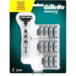   Gillette Mach3 Férfi Borotva Kenhető Csíkokkal és 12 Utántöltő Pengével