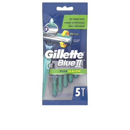 Gillette BlueII Plus Slalom Einweg-Rasierer für Männer mit zwei Klingen 30° Schwenkkopf Gleitstreifen - Packung mit 5