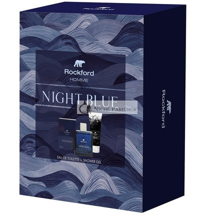 Rockford Night Blue Férfi Parfüm és Tusfürdő Ajándékcsomag Friss Mandarin, Bergamot, Citrom, Mastic, Fenyő, Levendula, Eukaliptusz Illatokkal