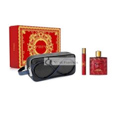   Versace Eros Flame Természetes EDP Spray kozmetikai táskával, 3 darabos ajándékcsomag férfiaknak
