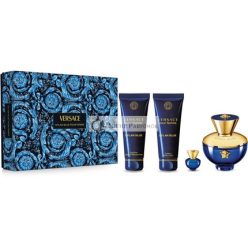   Versace Dylan Blue Eau de Parfum nőknek, 100 ml, Mini 5 ml, Tusfürdő 100 ml, Testápoló 100 ml