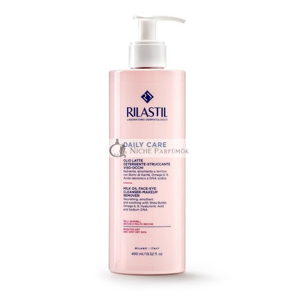 Rilastil Daily Care Reinigungsmilch Öl für Gesicht und Augen, Nährender Make-up Entferner für Empfindliche und Trockene Haut, Beruhigend mit Sheabutter und Hyaluronsäure, 400ml