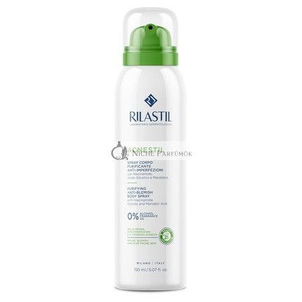 Rilastil Acnestil Körper Spray Reinigend und Anti-Unreinheiten, Sebum-normalisierend, Beruhigend mit Niacinamid, Glykolsäure und Mandelsäure 150ml