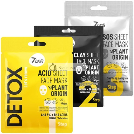 7DAYS Schönheits-Gesichtsmasken-Set 3-Phasen-Detox Klärende Anti-Aging Gesichtspflege Hydratisierende Tuchmasken mit Ton & Hyaluronsäure, Damen-Gesichtsmaske gegen Akne & Mitesser