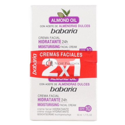 Babaria Anti-Falten- und Feuchtigkeitscreme für das Gesicht 24 Stunden mit Süßmandelöl und SPF 10, 100ml - Packung mit 2