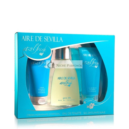 Aire de Sevilla Beauty Set Friss Kék Kiadás Hidratáló Testápoló Krém, Eau de Toilette, Hámlasztó Gél