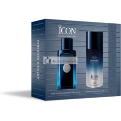   Banderas Parfümök Az Ikon Ajándékcsomag Férfiaknak EDT 100ml + Dezodor 150ml, Hosszan Tartó Férfias Elegáns Illat, Borostyán Fás Jegyek, Ideális Különleges Eseményekhez